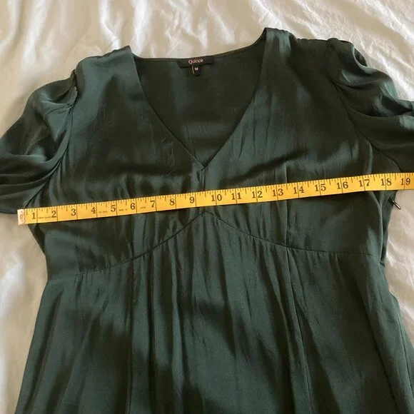 Washable Stretch Silk Puff Sleeve Mini Dress - Forest Green - Picture 7 of 9